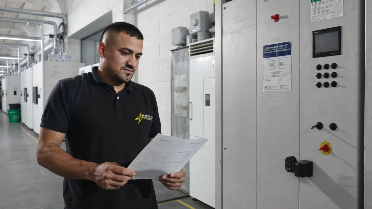 Ingeniero eléctrico de INSTALECT revisando tablero eléctrico industrial con certificado RETIE en Colombia