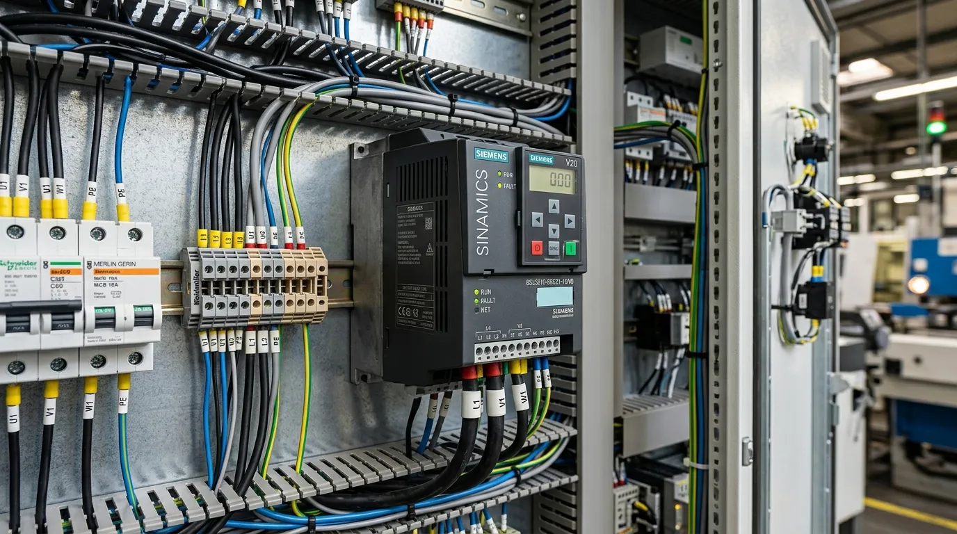 Variador de frecuencia VFD Delta/Siemens instalado en tablero industrial